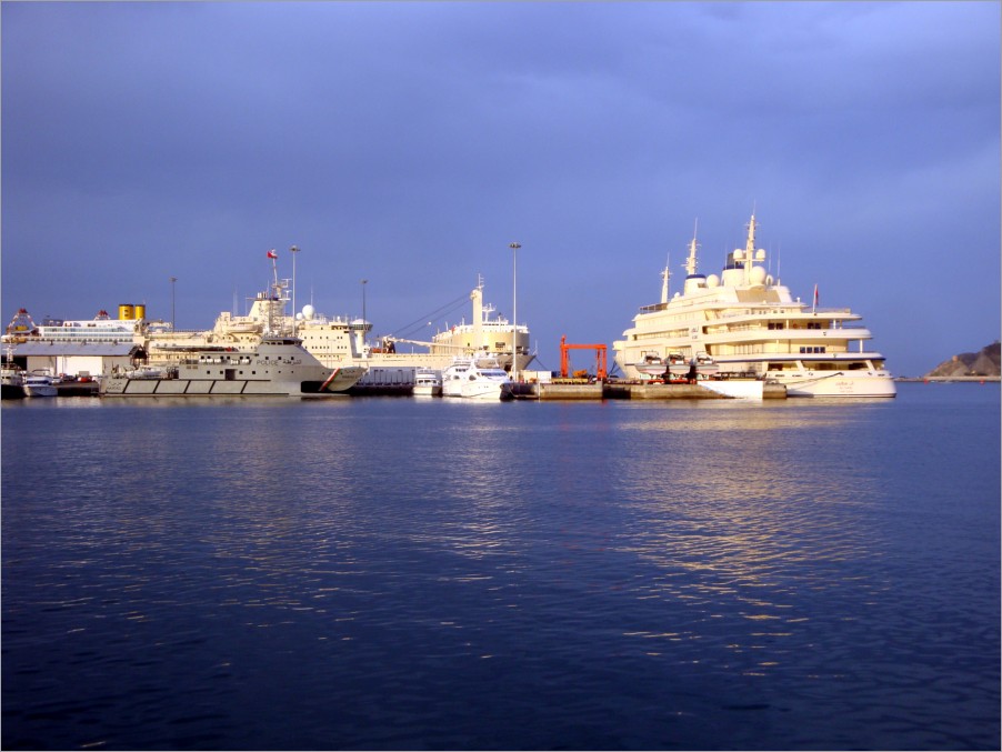 evening light on the big ship of the sultan qaboos bin said