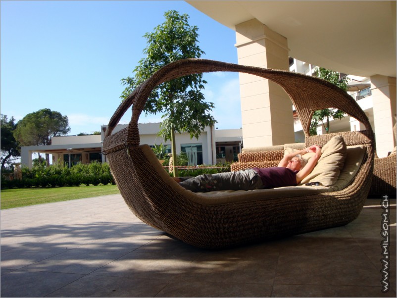 relaxing on the beds outside